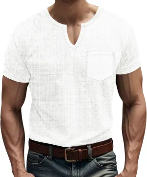 Mens Cotton Linen T-Shirts Casual V Neck Short Sleeve Summer Tunic Tops Lightweight Breathable Comfort Tees