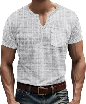 Mens Cotton Linen T-Shirts Casual V Neck Short Sleeve Summer Tunic Tops Lightweight Breathable Comfort Tees