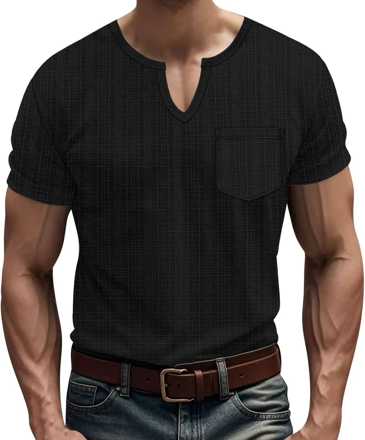 Mens Cotton Linen T-Shirts Casual V Neck Short Sleeve Summer Tunic Tops Lightweight Breathable Comfort Tees