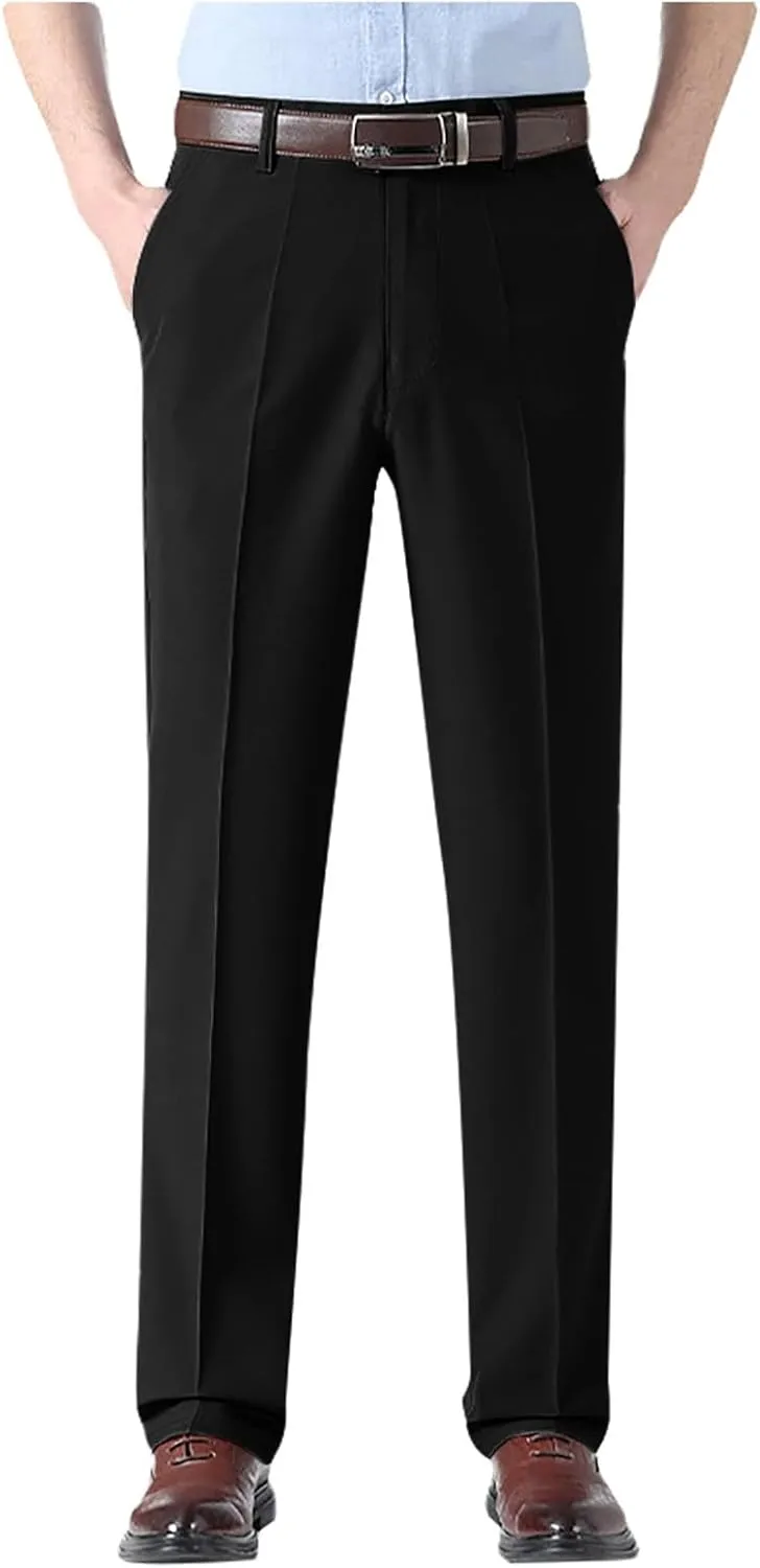 Mens Dress Pants Relaxed Fit Straight Leg Plus Size Casual Pants Summer Comfy Baggy Solid Classic Work Trousers with Pockets