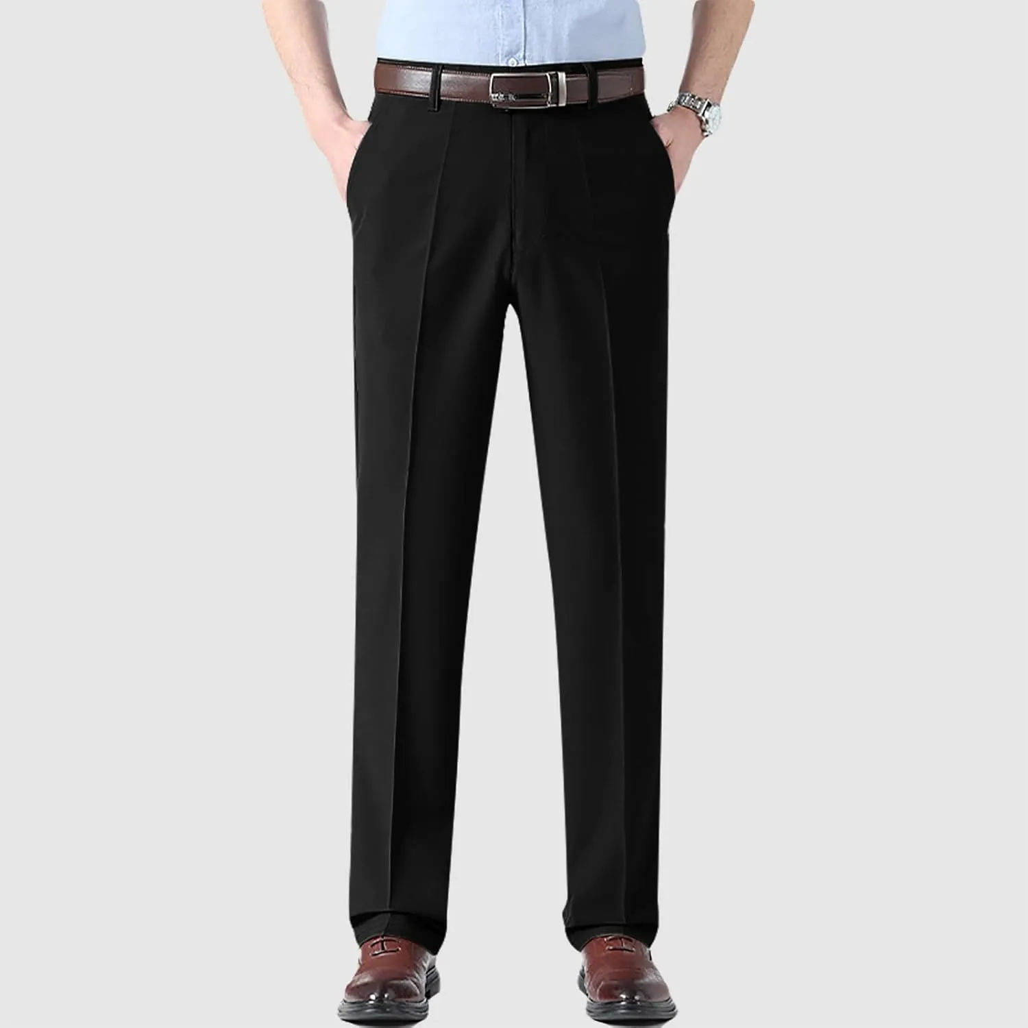 Mens Dress Pants Relaxed Fit Straight Leg Plus Size Casual Pants Summer Comfy Baggy Solid Classic Work Trousers with Pockets