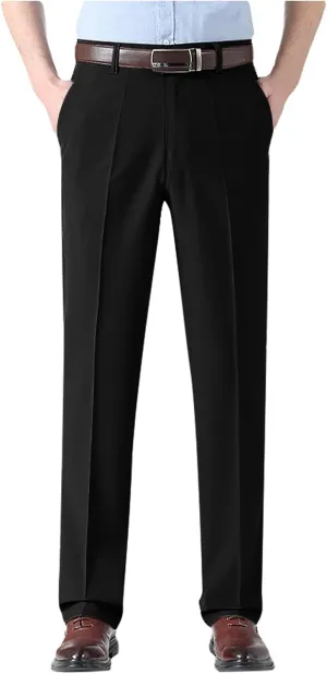 Mens Dress Pants Relaxed Fit Straight Leg Plus Size Casual Pants Summer Comfy Baggy Solid Classic Work Trousers with Pockets
