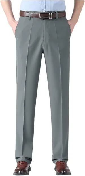 Mens Dress Pants Relaxed Fit Straight Leg Plus Size Casual Pants Summer Comfy Baggy Solid Classic Work Trousers with Pockets