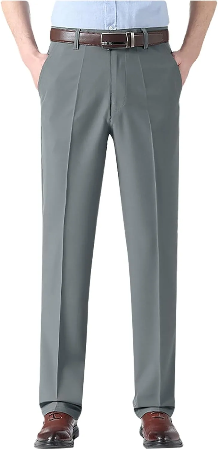Mens Dress Pants Relaxed Fit Straight Leg Plus Size Casual Pants Summer Comfy Baggy Solid Classic Work Trousers with Pockets