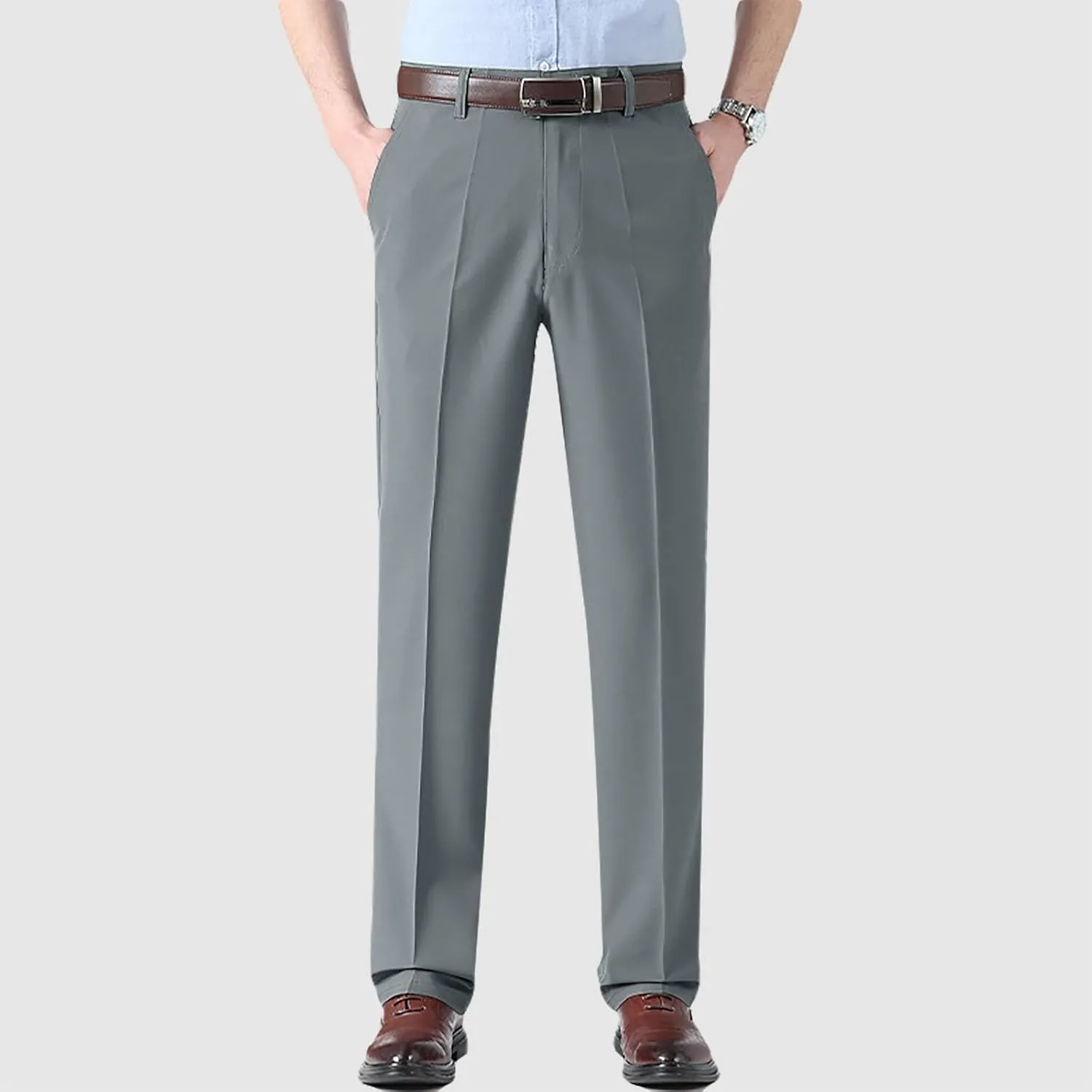 Mens Dress Pants Relaxed Fit Straight Leg Plus Size Casual Pants Summer Comfy Baggy Solid Classic Work Trousers with Pockets