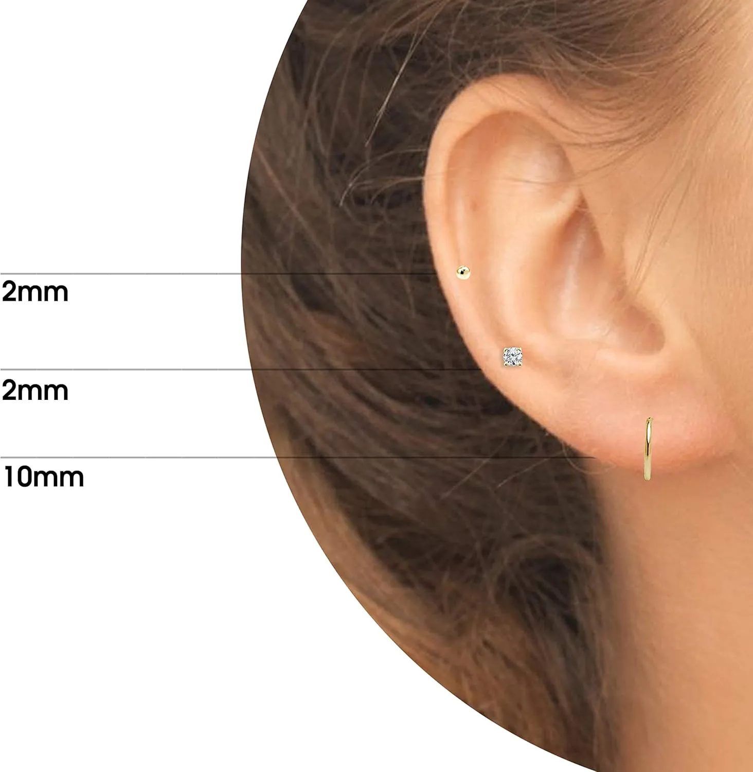 Mens Earrings Stud Hoop Cartilage Earrings for Women Sterling Silver 10mm Endless Hoops 2mm Tiny CZ Cubic Zirconia and Ball Bead Piercing Studs Multipack Set of 3