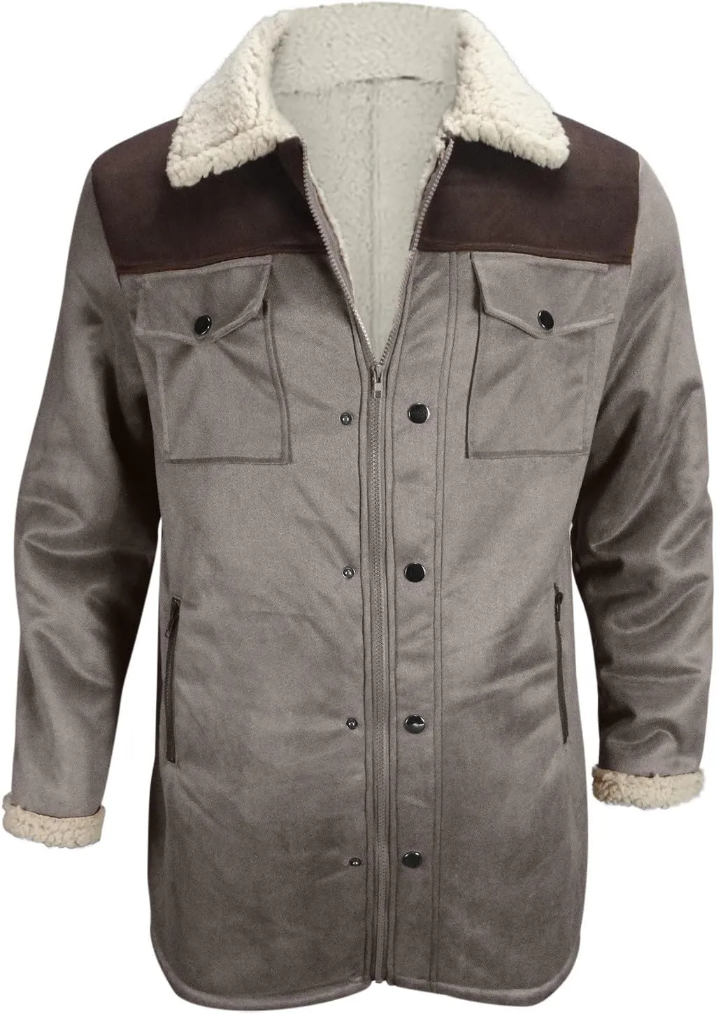 Mens Faux Suede Leather Jackets Sherpa Fleece Lined Trucker Jacket Notch Lapel Button Down Winter Sport Coat