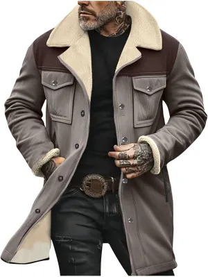 Mens Faux Suede Leather Jackets Sherpa Fleece Lined Trucker Jacket Notch Lapel Button Down Winter Sport Coat