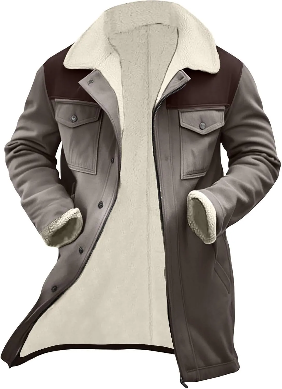 Mens Faux Suede Leather Jackets Sherpa Fleece Lined Trucker Jacket Notch Lapel Button Down Winter Sport Coat