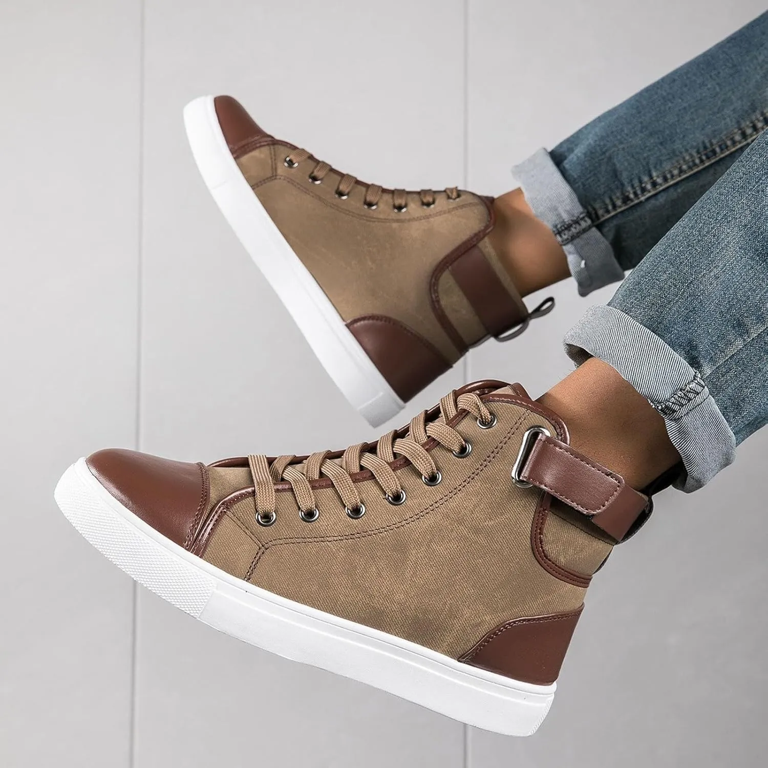 Men's High Top Board Shoes Leather Non Slip Walking Shoes Casual Lace Up Arch Support Shoes Hiking Mens 990v5 Sneaker