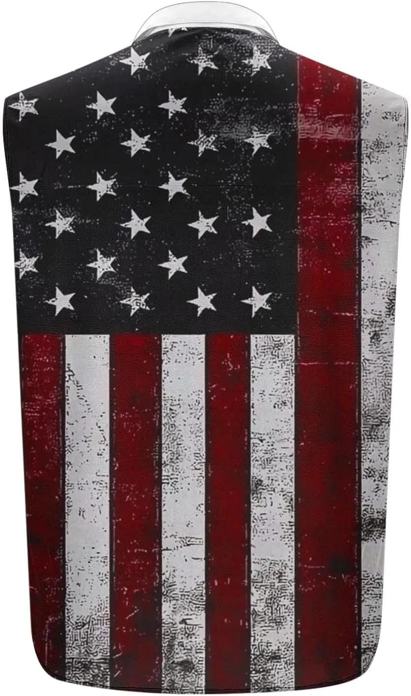 Men's Independence Day Tank Tops Summer Fashion American Flag Print Lapel Button Down Sleeveless Shirts