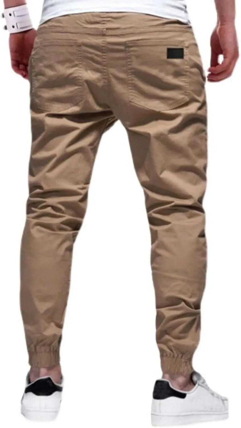 Men's Joggers Pants Cotton Drawstring Chino Cargo Casual Trousers with Elastic Waist Durable Twill for Hiking Outdoor