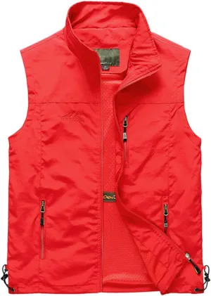 Men's Lightweight Softshell Vest Outdoor Work Fishing Photo Travel Utility Vest Stand Collar Zip Up Windproof Jacket