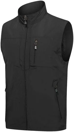 Men's Lightweight Vest Softshell Sleeveless Stand Collar Jacket with Zipper Pocket Cycling Travel Hiking Running Golf