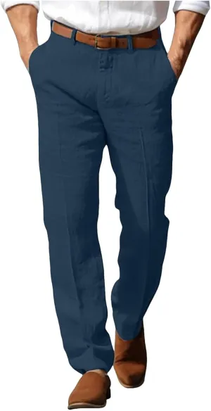 Men's Pants Linen Pants Solid Color Straight Business Summer Casual Comfortable Beach Fashion Slim Fit Dress Pant