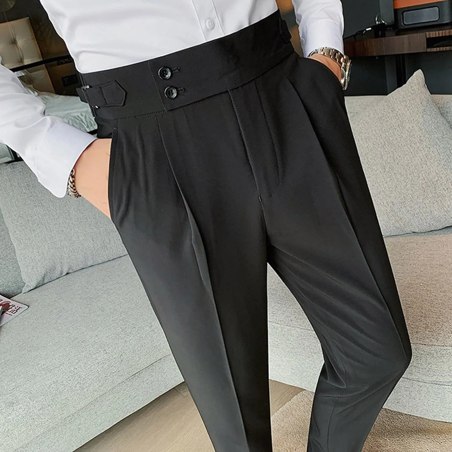 Mens Pants, Mens Dress Pants Straight Drape Feel Classic Solid Color Comfy Loose Summer Slim Fit Casual Suit Pant