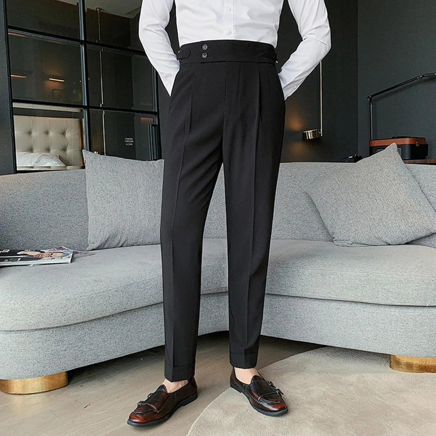 Mens Pants, Mens Dress Pants Straight Drape Feel Classic Solid Color Comfy Loose Summer Slim Fit Casual Suit Pant