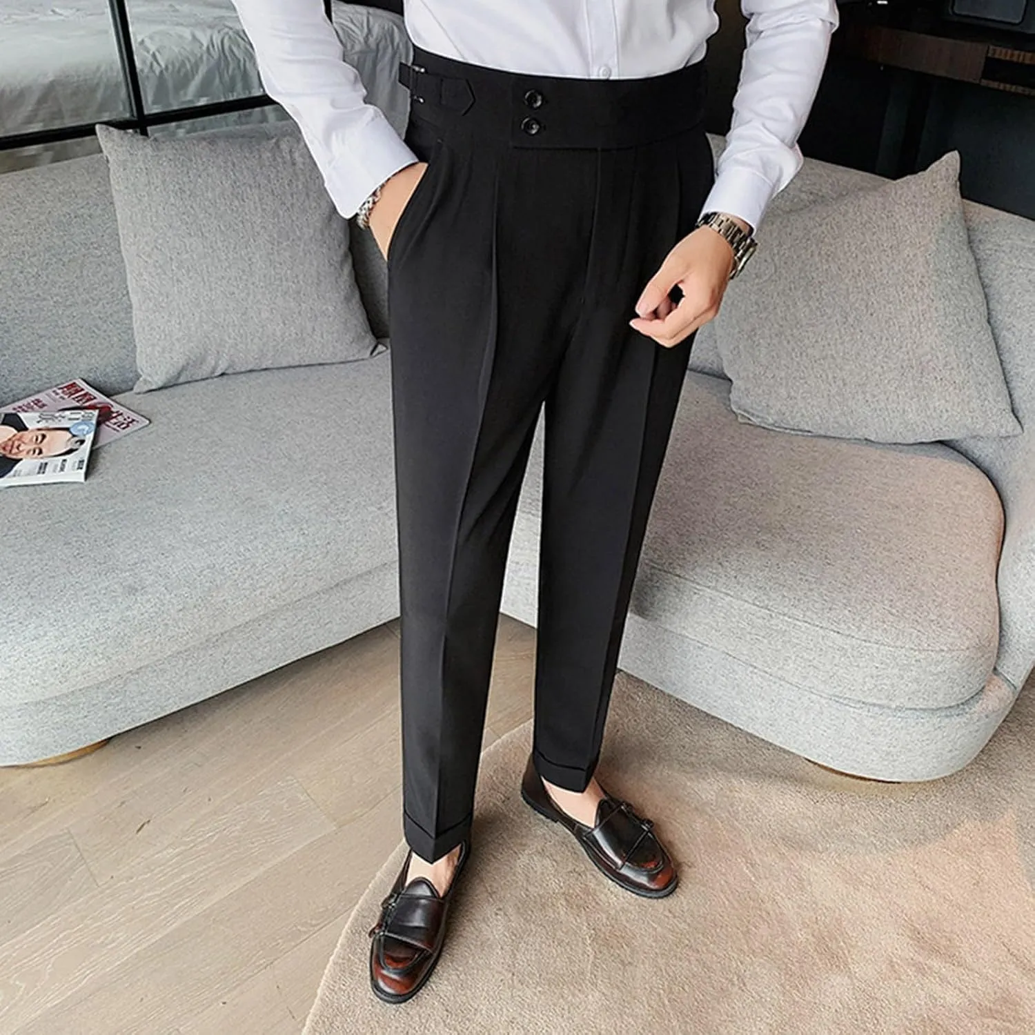 Mens Pants, Mens Dress Pants Straight Drape Feel Classic Solid Color Comfy Loose Summer Slim Fit Casual Suit Pant
