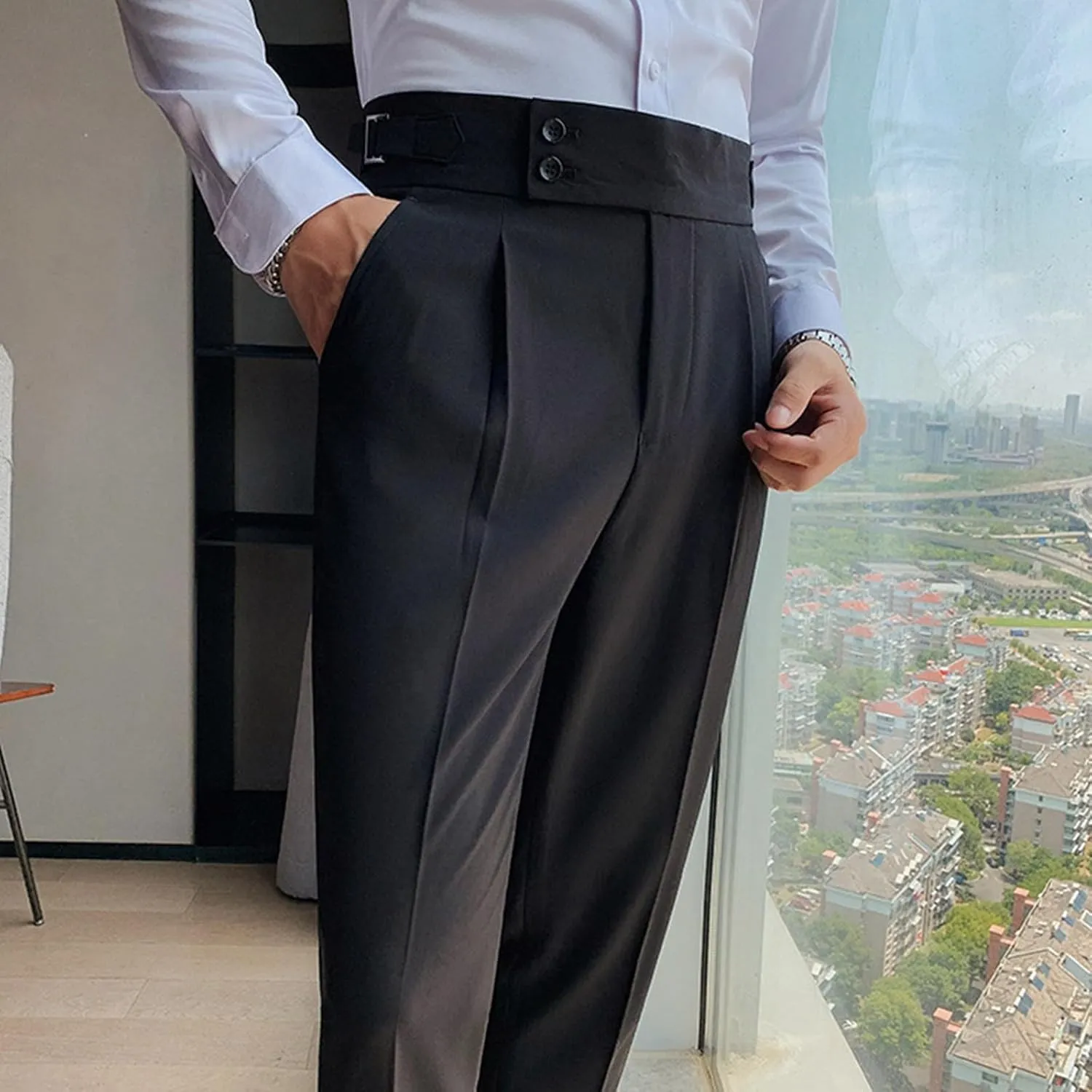 Mens Pants, Mens Dress Pants Straight Drape Feel Classic Solid Color Comfy Loose Summer Slim Fit Casual Suit Pant