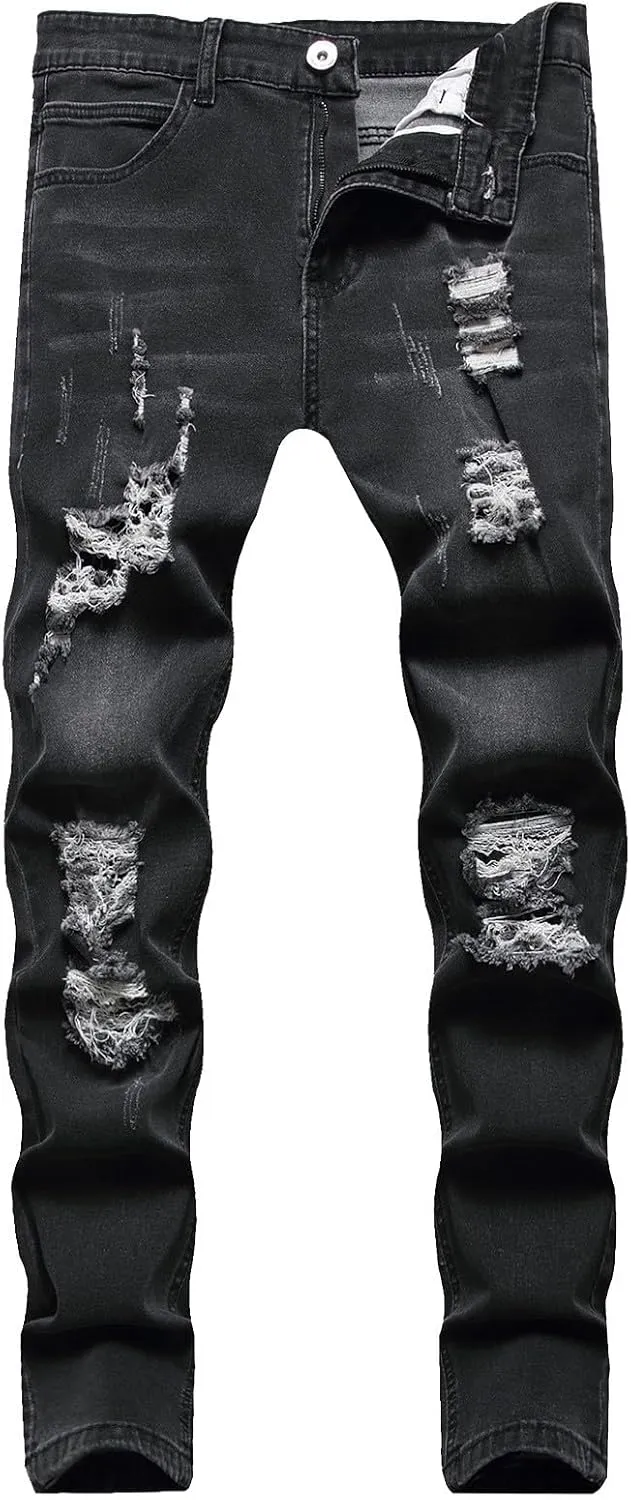 Men's Regular Fit Ripped Jean, Stacked Jeans Men, Distressed Ripped Jeans Pants, Fashion Skinny Jeans for Men