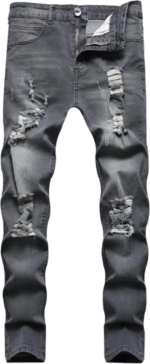Men's Regular Fit Ripped Jean, Stacked Jeans Men, Distressed Ripped Jeans Pants, Fashion Skinny Jeans for Men