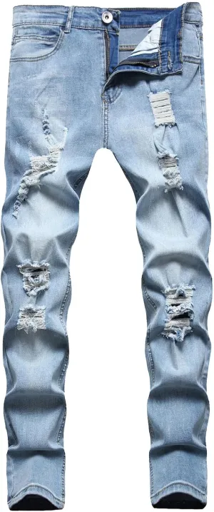 Men's Regular Fit Ripped Jean, Stacked Jeans Men, Distressed Ripped Jeans Pants, Fashion Skinny Jeans for Men