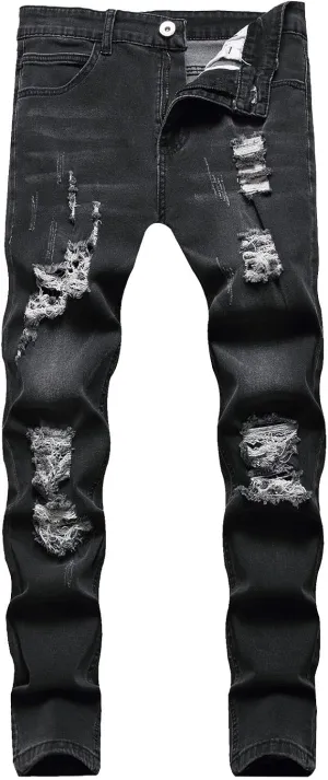 Men's Regular Fit Ripped Jean, Stacked Jeans Men, Distressed Ripped Jeans Pants, Fashion Skinny Jeans for Men