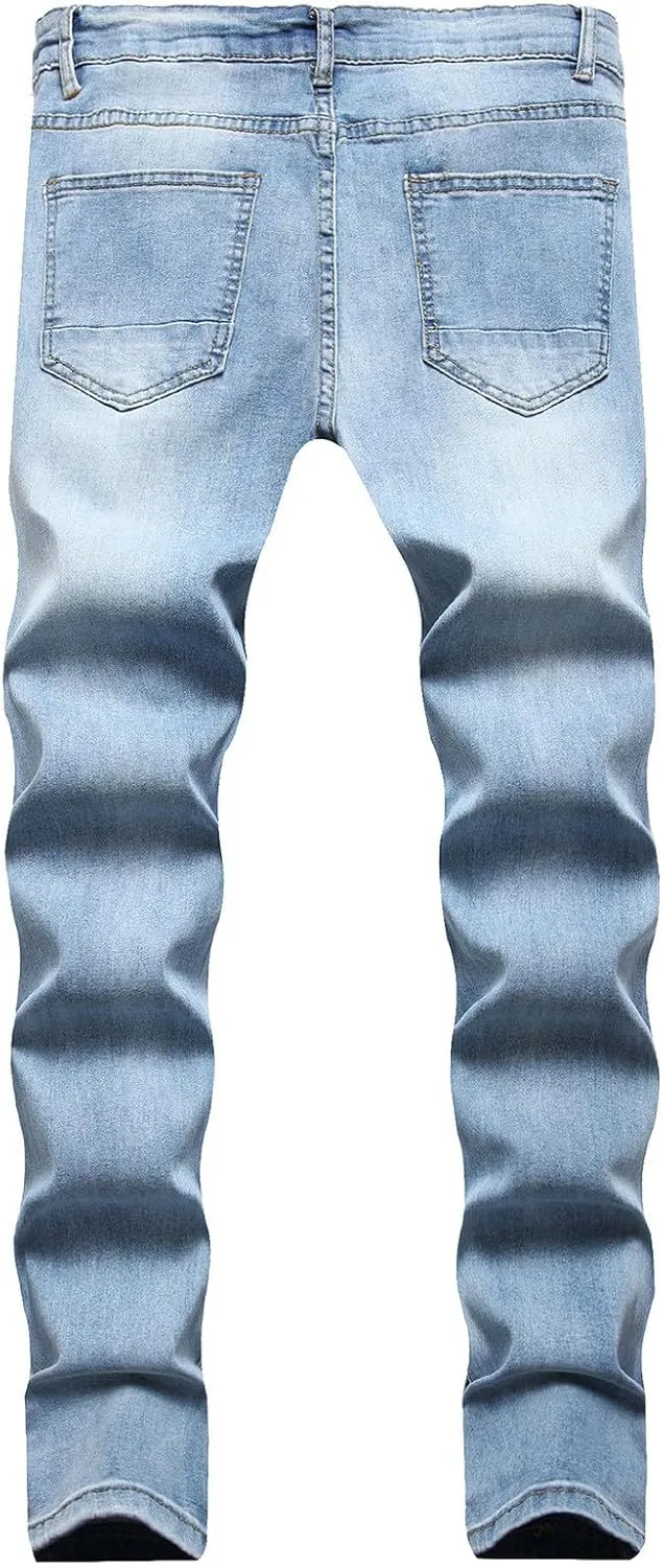 Men's Regular Fit Ripped Jean, Stacked Jeans Men, Distressed Ripped Jeans Pants, Fashion Skinny Jeans for Men