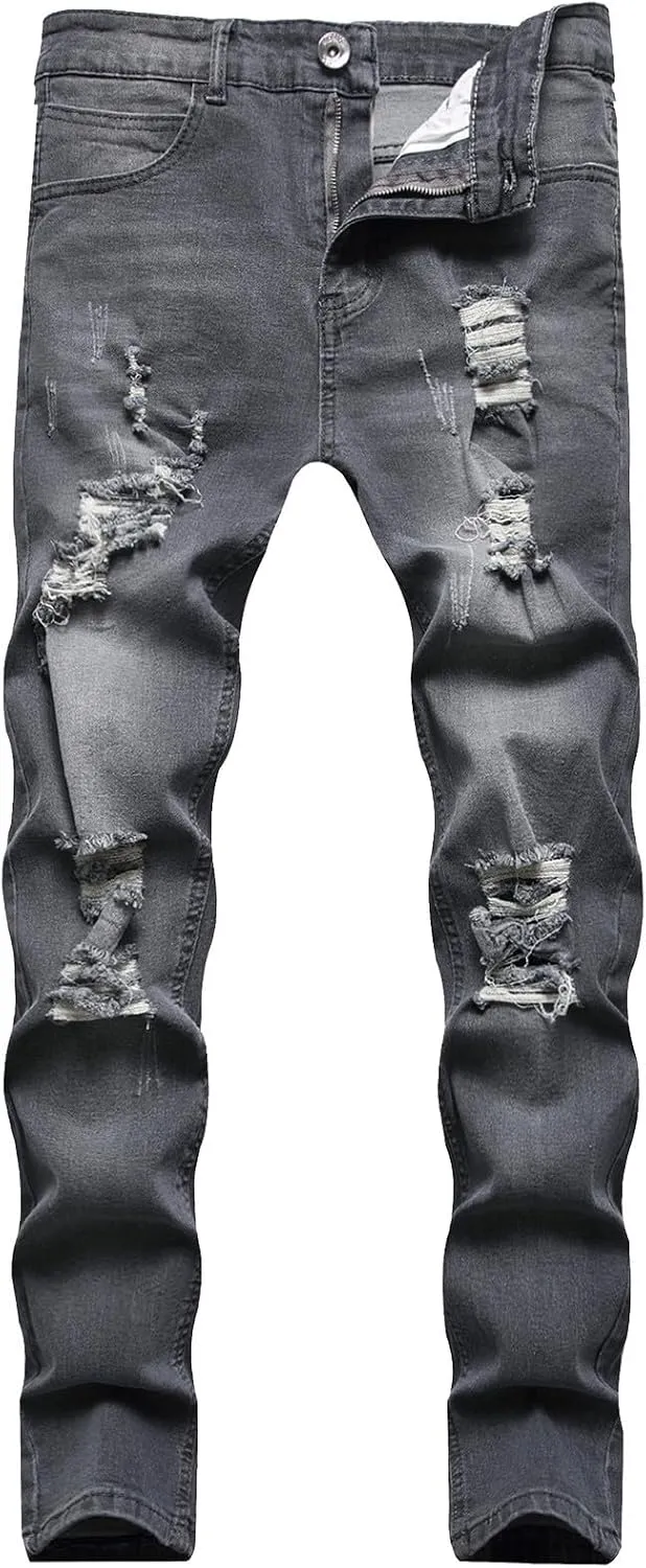 Men's Regular Fit Ripped Jean, Stacked Jeans Men, Distressed Ripped Jeans Pants, Fashion Skinny Jeans for Men