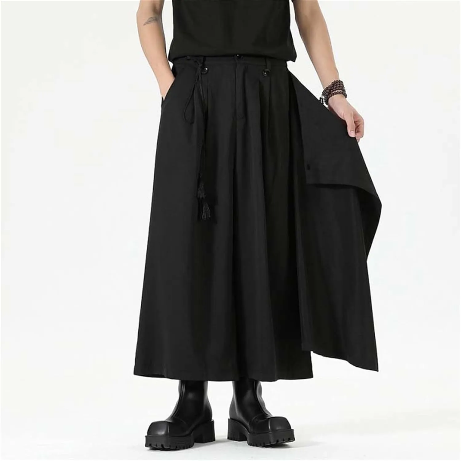 Men's Skirt Pants Lightweight Loose Harem Harajuku Kimono Trousers Casual Wide Leg Baggy Slacks High Waisted Plus Size Pants
