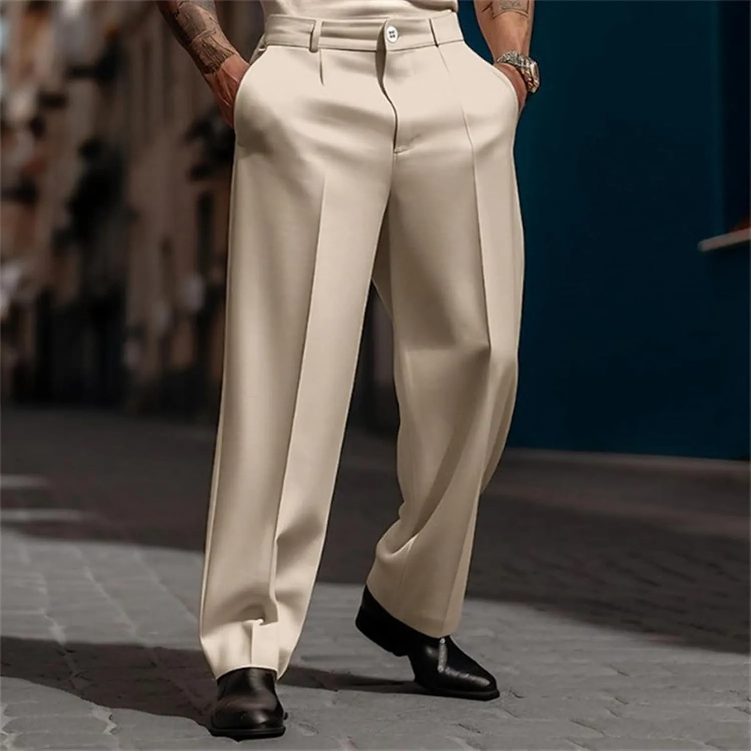 Mens Solid Color Simple Business Casual Straight Suit Pants Pants Chinos Slim Fit