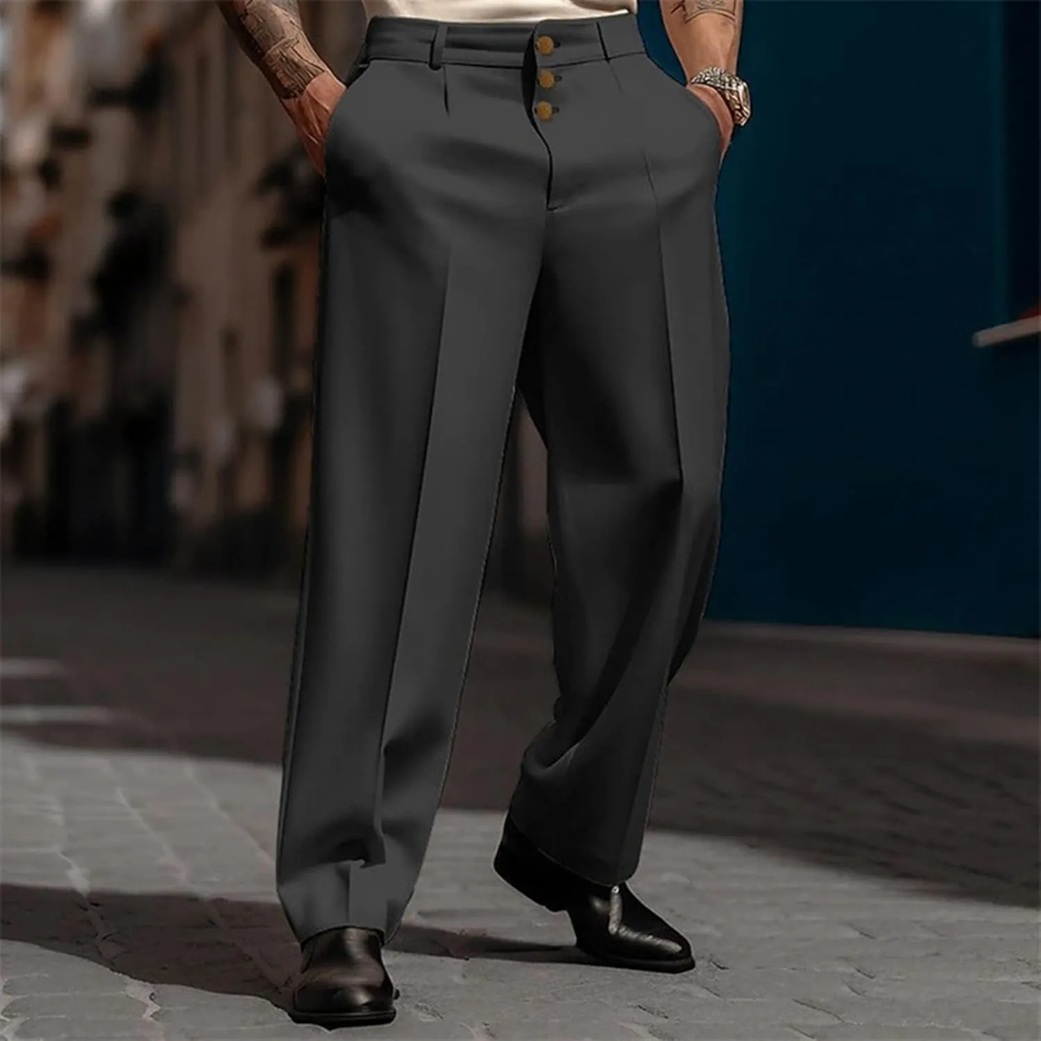Mens Solid Color Simple Business Casual Straight Suit Pants Pants Chinos Slim Fit