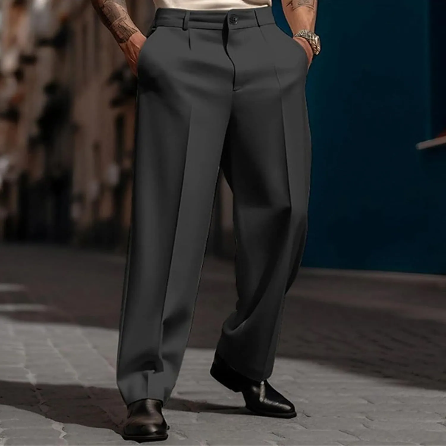 Mens Solid Color Simple Business Casual Straight Suit Pants Pants Chinos Slim Fit