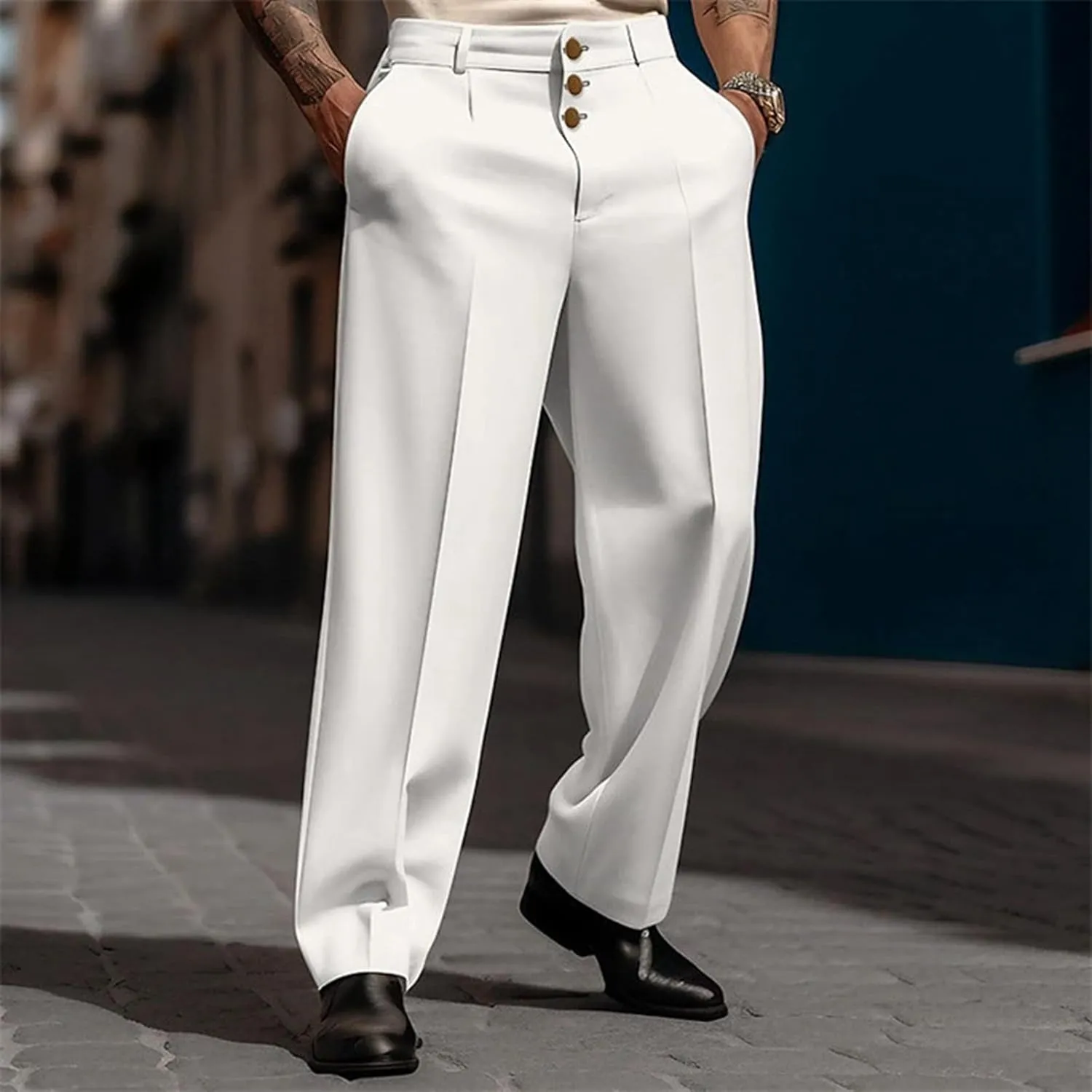 Mens Solid Color Simple Business Casual Straight Suit Pants Pants Chinos Slim Fit