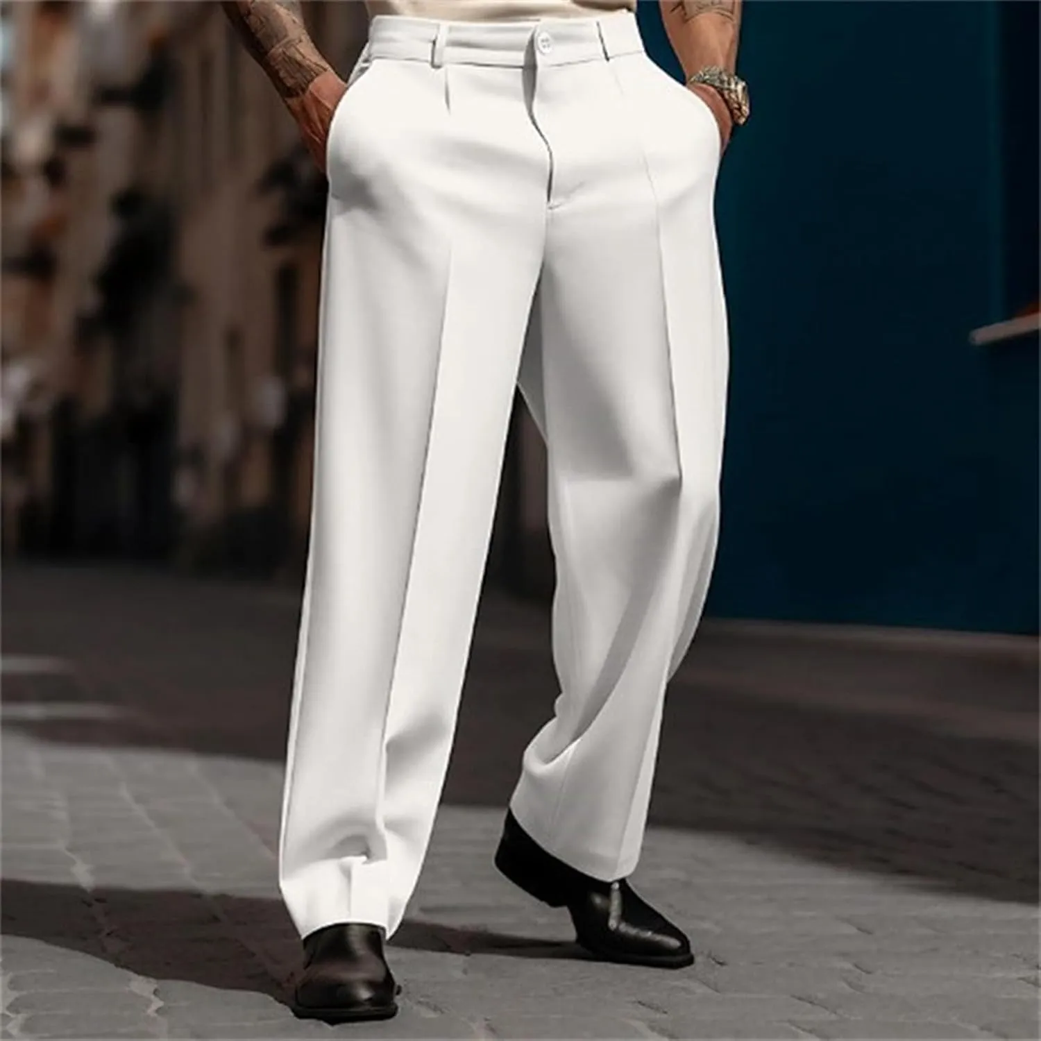 Mens Solid Color Simple Business Casual Straight Suit Pants Pants Chinos Slim Fit