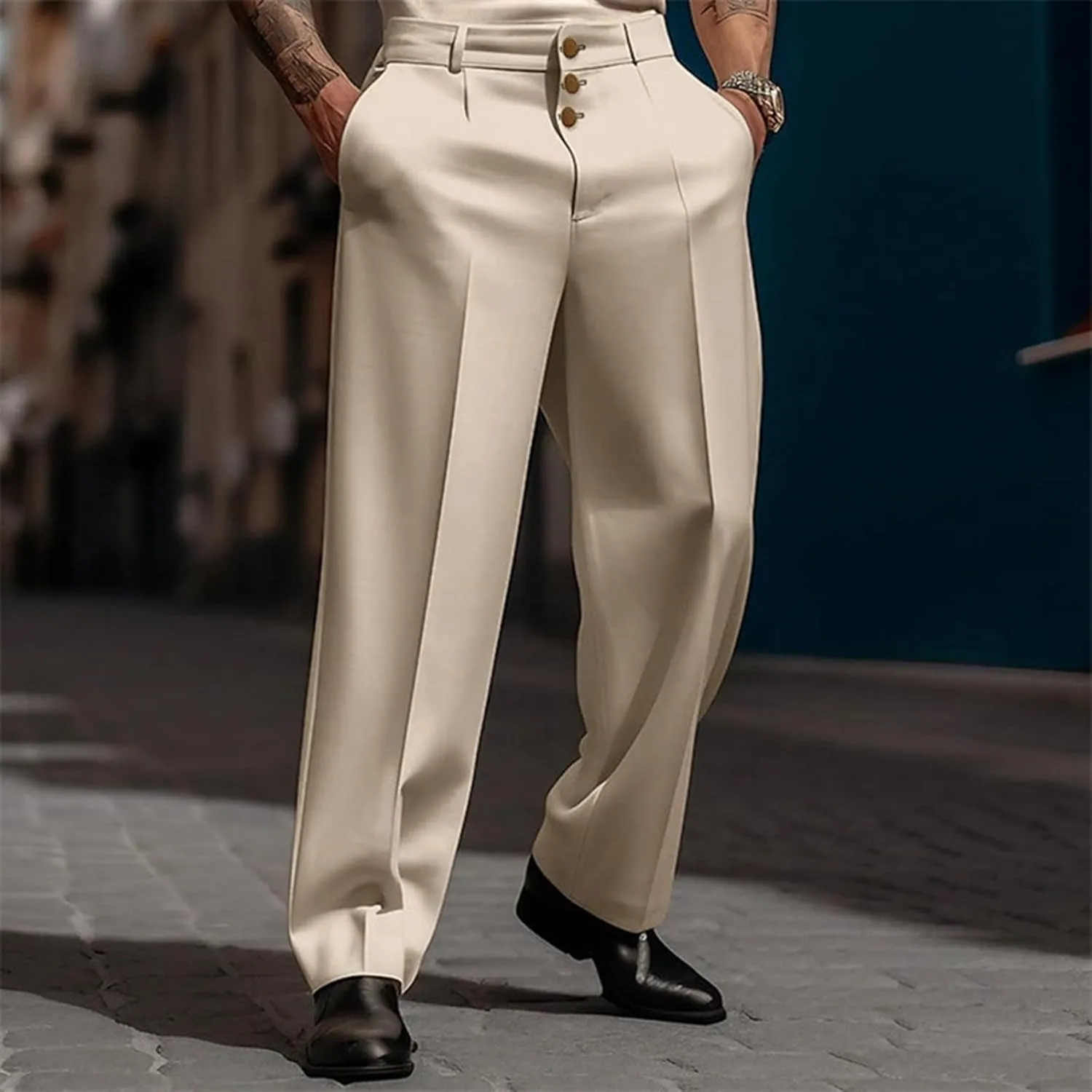 Mens Solid Color Simple Business Casual Straight Suit Pants Pants Chinos Slim Fit