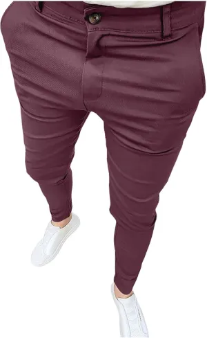 Men's Stretch Dress Pants Slim Fit Business Casual Suit Pants Work Golf Pants with Pockets