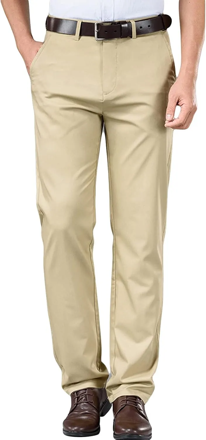Men's Stretch Modern-Fit Flat-Front Pant Classic-Fit Resistant Pleated Chino Pant Slim Fit Business Dress Pant