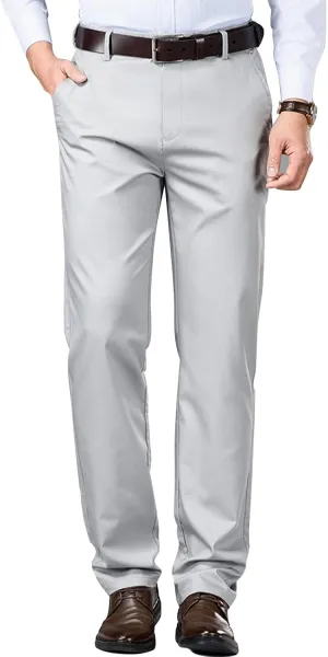 Men's Stretch Modern-Fit Flat-Front Pant Classic-Fit Resistant Pleated Chino Pant Slim Fit Business Dress Pant