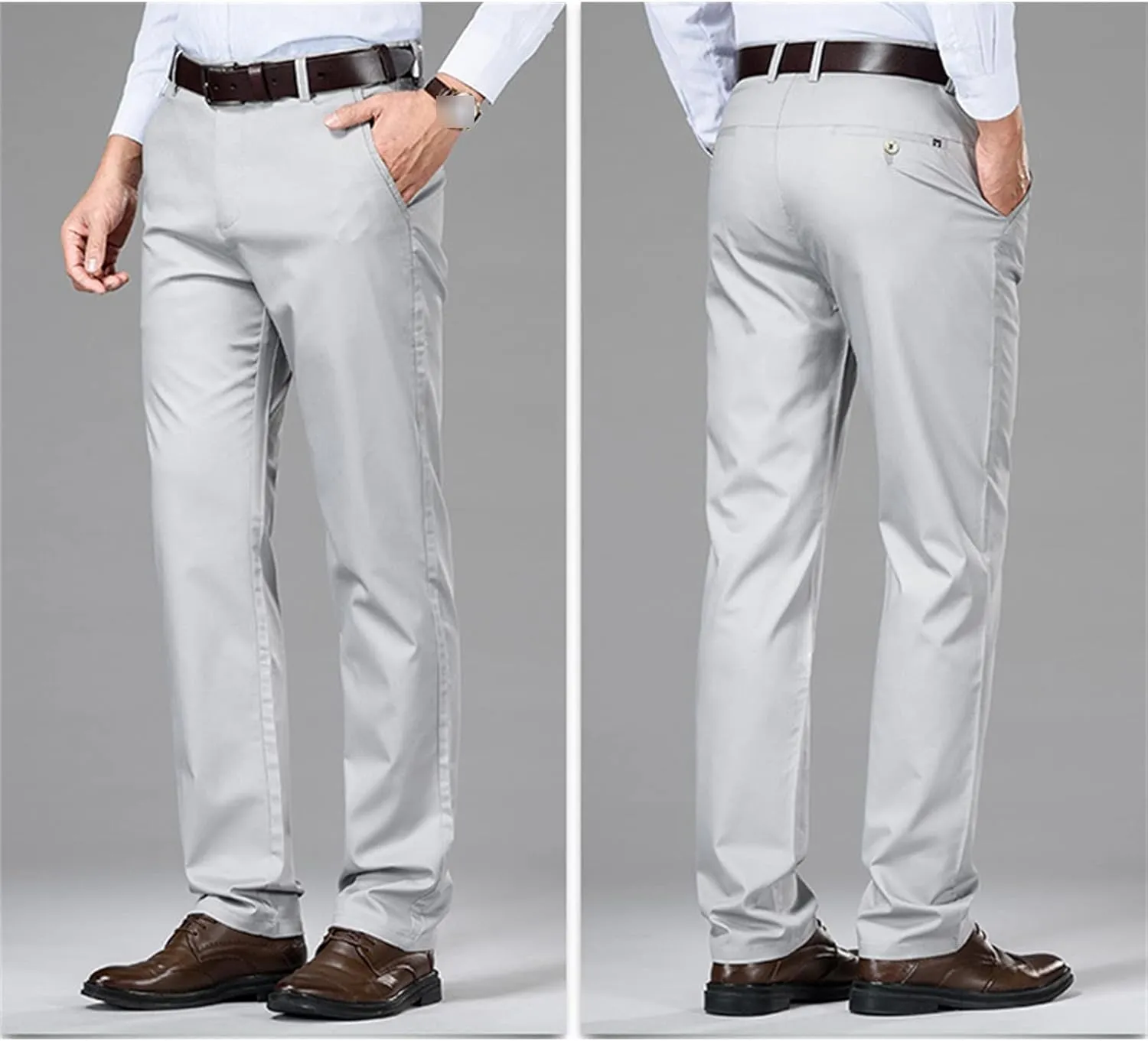 Men's Stretch Modern-Fit Flat-Front Pant Classic-Fit Resistant Pleated Chino Pant Slim Fit Business Dress Pant