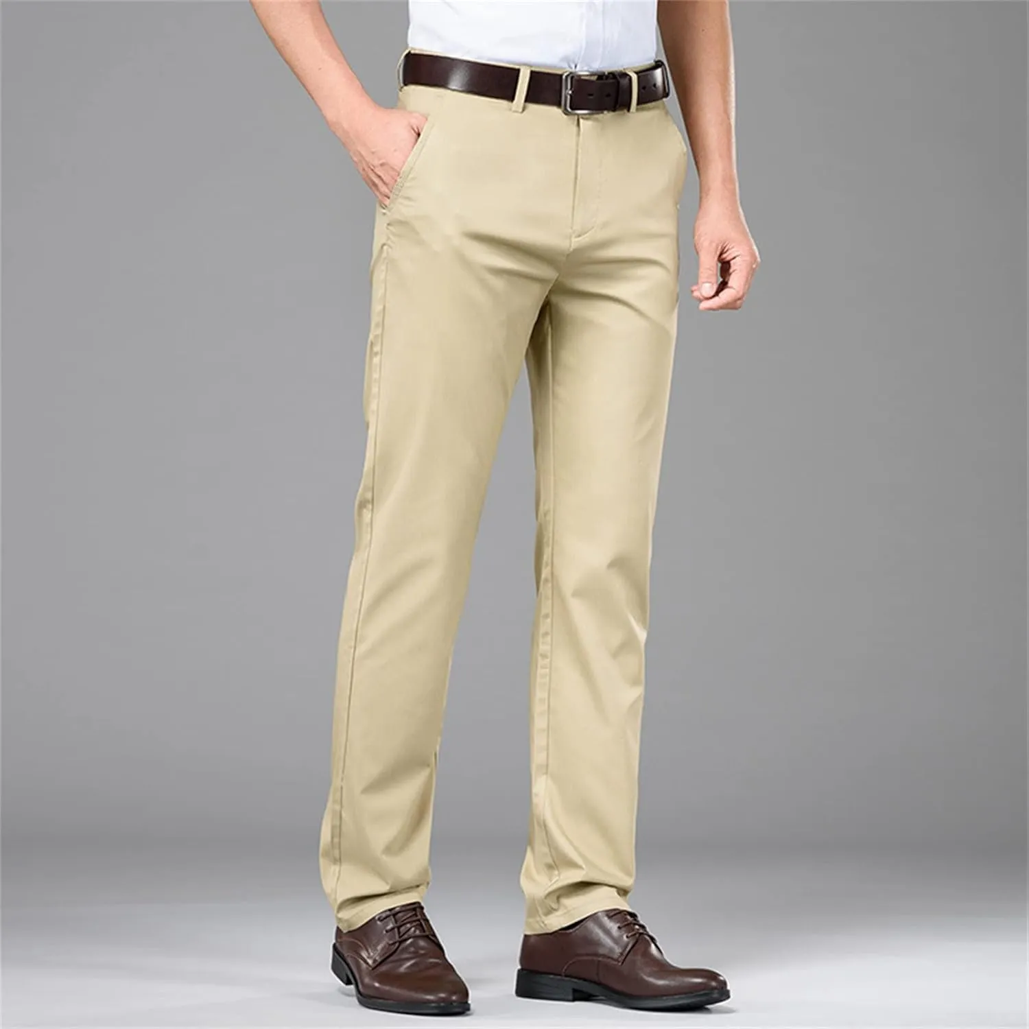Men's Stretch Modern-Fit Flat-Front Pant Classic-Fit Resistant Pleated Chino Pant Slim Fit Business Dress Pant