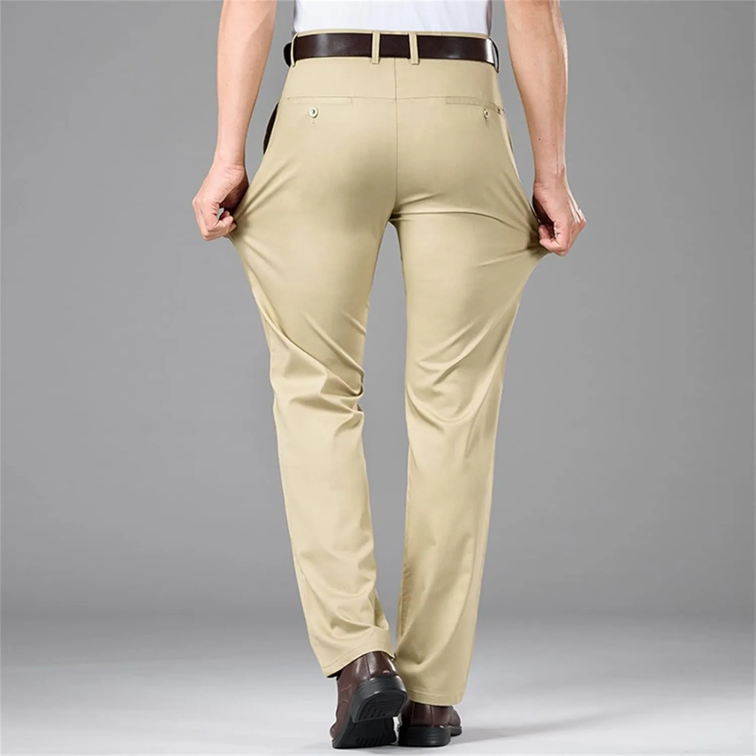 Men's Stretch Modern-Fit Flat-Front Pant Classic-Fit Resistant Pleated Chino Pant Slim Fit Business Dress Pant