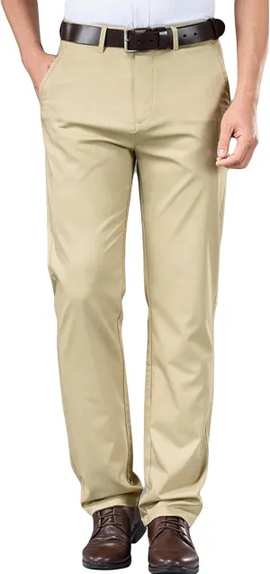 Men's Stretch Modern-Fit Flat-Front Pant Classic-Fit Resistant Pleated Chino Pant Slim Fit Business Dress Pant