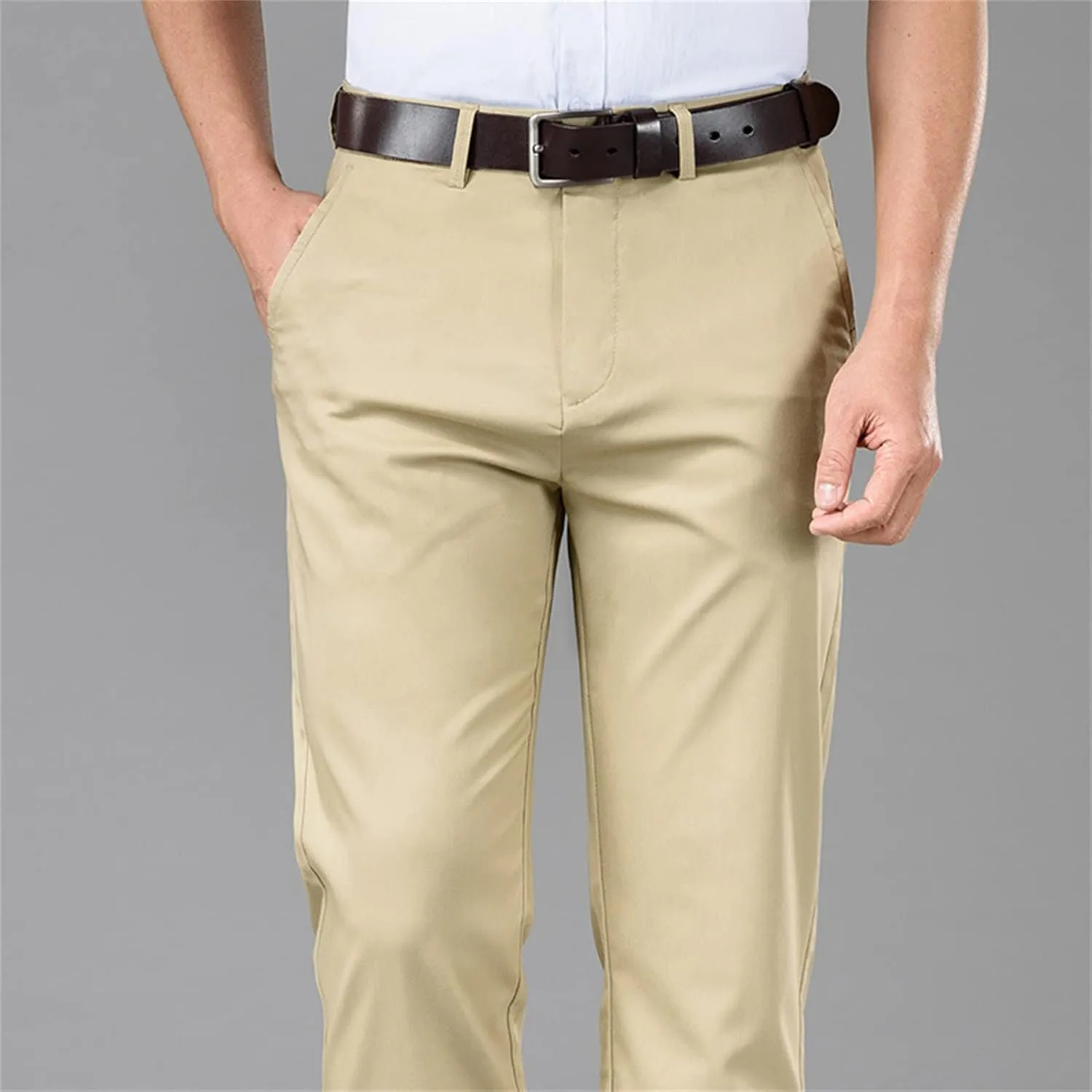 Men's Stretch Modern-Fit Flat-Front Pant Classic-Fit Resistant Pleated Chino Pant Slim Fit Business Dress Pant
