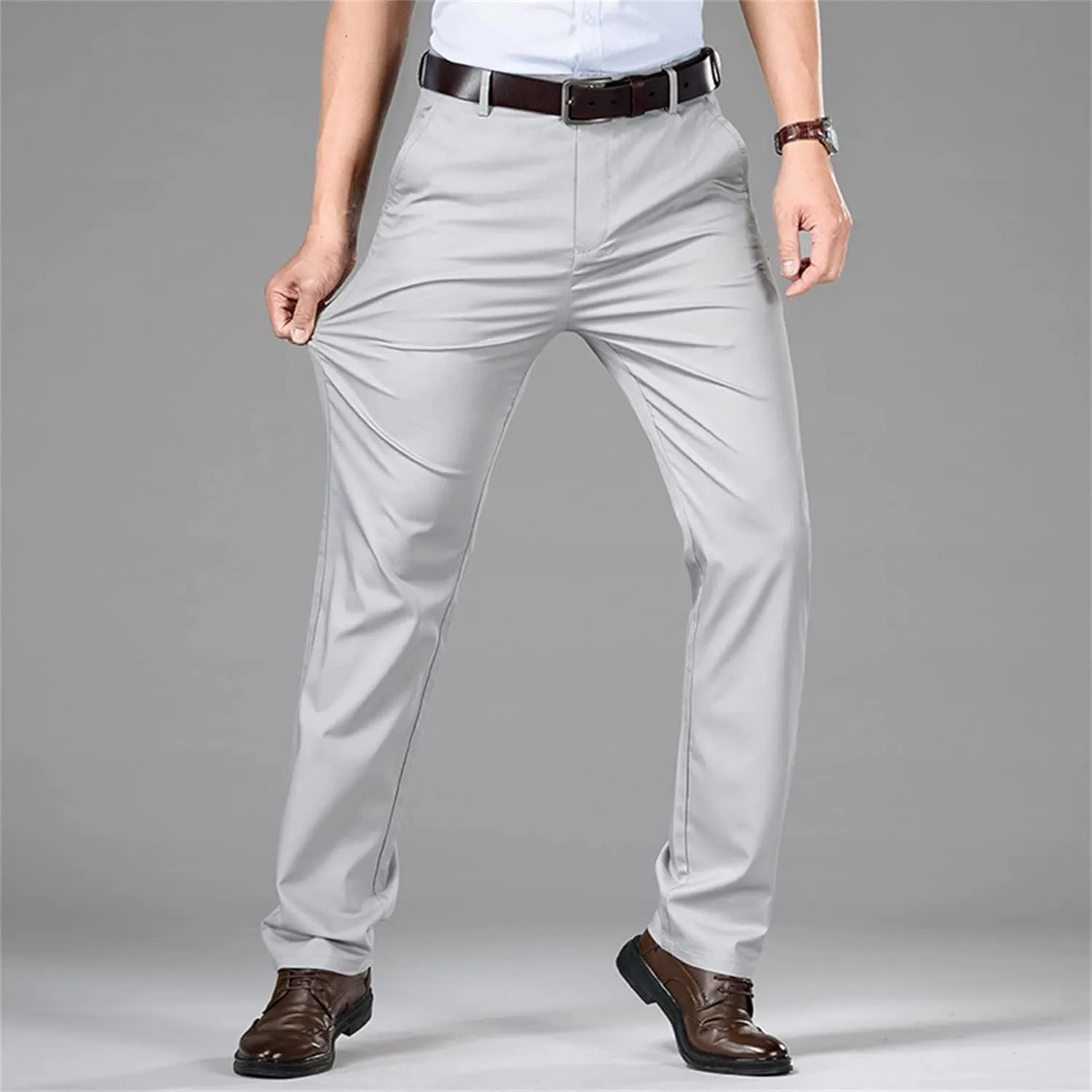 Men's Stretch Modern-Fit Flat-Front Pant Classic-Fit Resistant Pleated Chino Pant Slim Fit Business Dress Pant