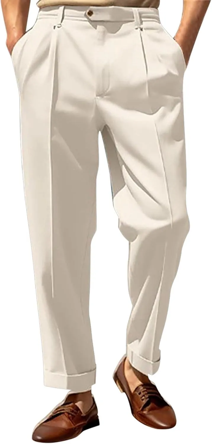 Men's Suit Pants,Classic Expandable Waist Business Work Suit Pants Slim Fit Skinny Formal Dress Trousers