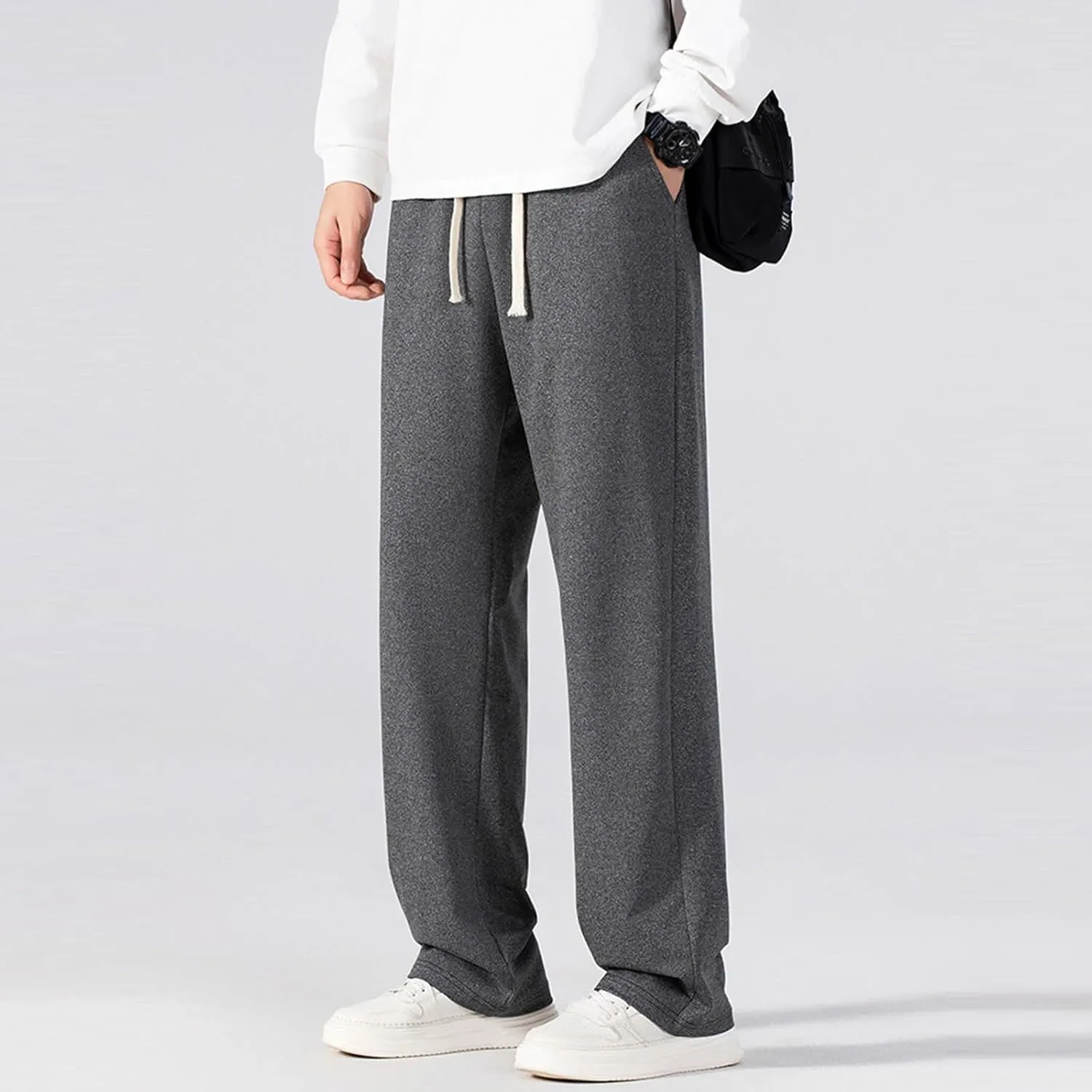 Mens Sweatpants Casual Loose Drawstring Pocket Straight Lengthened Big and Tall Suit Pants for Men
