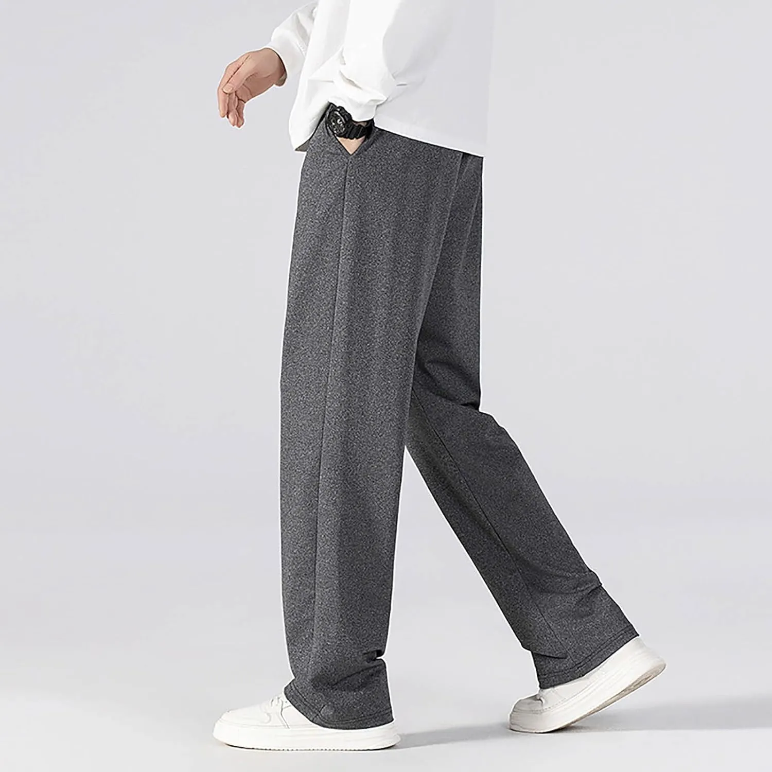 Mens Sweatpants Casual Loose Drawstring Pocket Straight Lengthened Big and Tall Suit Pants for Men