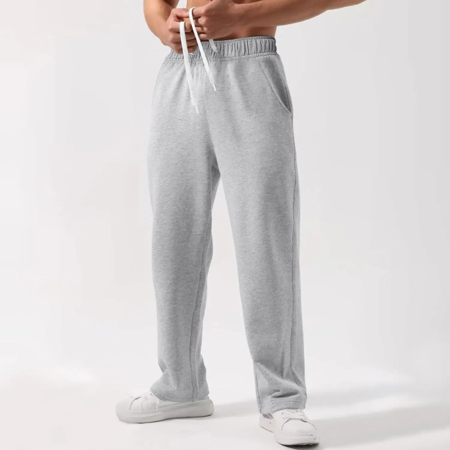 Mens Sweatpants Elastic Waist Drawstring Straight Wide Leg Joggerse Lightweight Outdoor Jogging Workout Pants with Pockets
