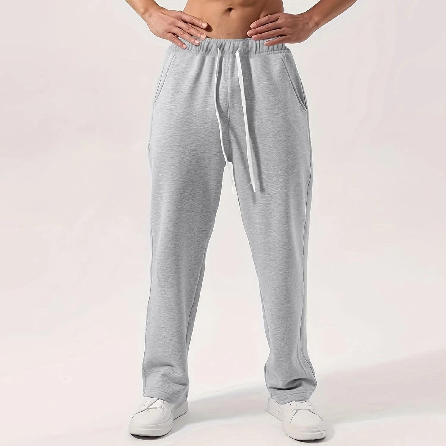 Mens Sweatpants Elastic Waist Drawstring Straight Wide Leg Joggerse Lightweight Outdoor Jogging Workout Pants with Pockets